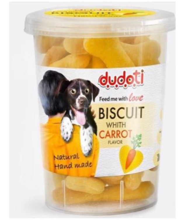 تشويقي بيسكوييت سگ با طعم هويج dudoti 150gr