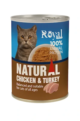 كنسرو گربه نچرال مرغ و بوقلمون royalcoco 400g