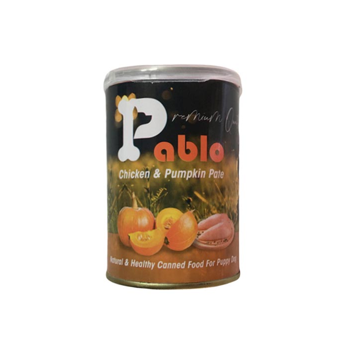 كنسرو توله سگ با طعم مرغ و كدو تنبل pablo 400g
